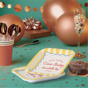 Assiettes En Carton Ciao Baby Baby Shower Personnalisé rayé italien
