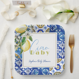 Assiettes En Carton Ciao Baby Carrelage bleu Citrus Citron Baby Douche