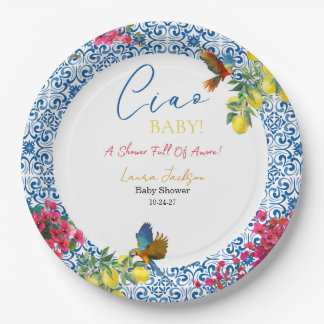 Assiettes En Carton Ciao Baby Carrelage Bleu Italien Citrons Baby Show