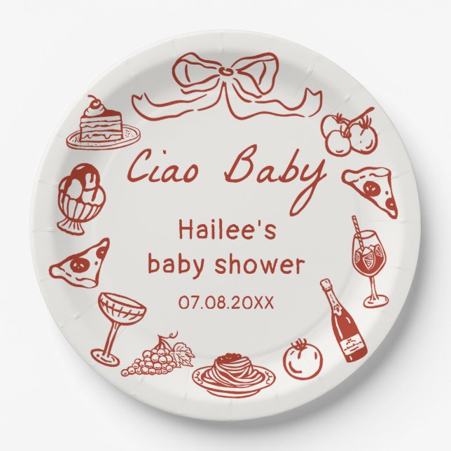Assiettes En Carton Ciao Baby Italian Themed Baby Shower Paper Plates (Devant)