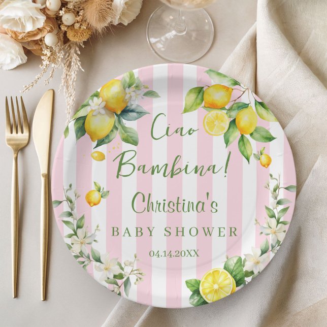 Assiettes En Carton Ciao Bambina Baby Shower Pink Lemon Paper Plate (Ciao Bambina Baby Shower Pink Citrus Paper plates)