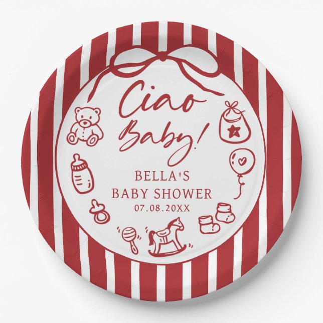 Assiettes En Carton Ciao Bambino Baby shower italien illustré (Devant)
