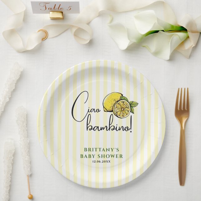 Assiettes En Carton Ciao Bambino Lemon Baby shower d'été italien (Mariage)