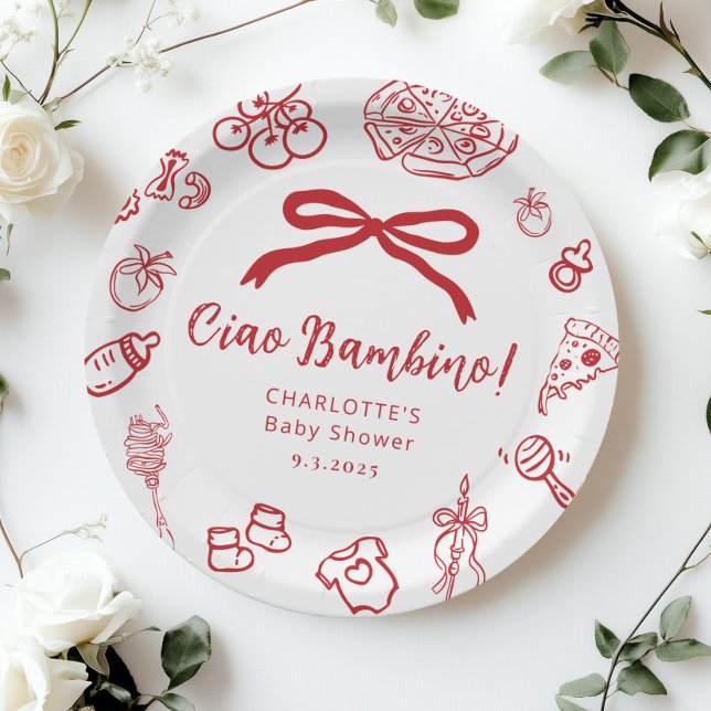 Assiettes En Carton Ciao Bambino Pizza Whimsical Bow Baby Shower (Créateur téléchargé)