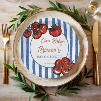 Ciao bébé tomate rayures bleues Baby shower italie