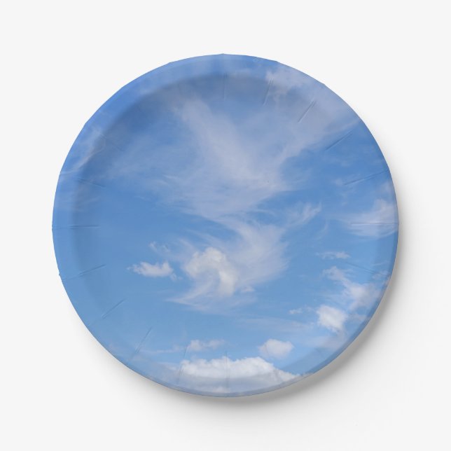 Assiettes En Carton Ciel Bleu Avec Nuages Agités (Devant)