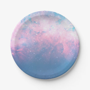Assiettes En Carton Ciel de Nuit Étoilé Rose et Bleu de Barbe à Papa p