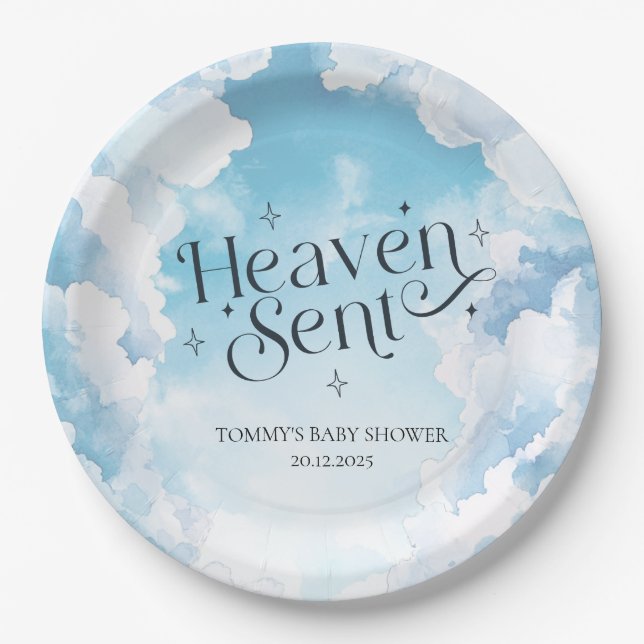 Assiettes En Carton Ciel envoyé Blue Sky Clouds Baby shower personnali (Devant)