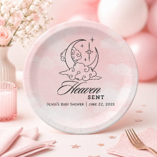 Assiettes En Carton Ciel Envoyé Fille Lune Étoiles Baby Shower