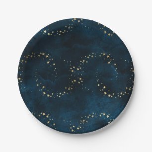 Assiettes En Carton Ciel nocturne étoilé Bleu foncé Golden Stars Spira