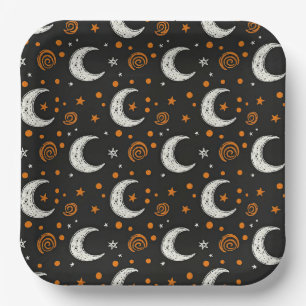 Assiettes En Carton Ciel nocturne fantaisiste Halloween croissant de l