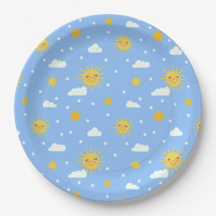 Assiettes En Carton Ciel Nuageux Bleu Et Jaune