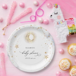 Assiettes En Carton Ciel Sol,Lune,Etoiles Baby Shower