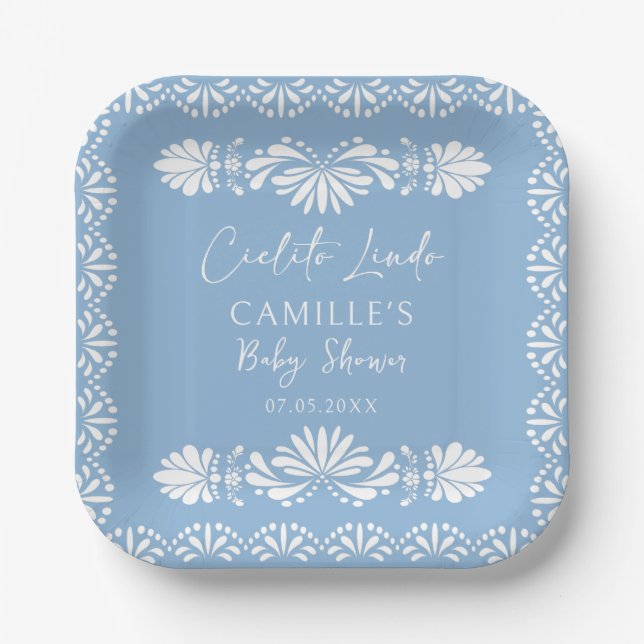 Assiettes En Carton Cielito lindo Baby shower bleu mexicain (Recto)