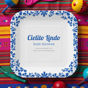 Assiettes En Carton Cielito Lindo Baby Shower Bleu Talavera Floral 