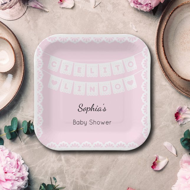 Assiettes En Carton Cielito Lindo Baby shower Plaque en papier rose (Créateur téléchargé)