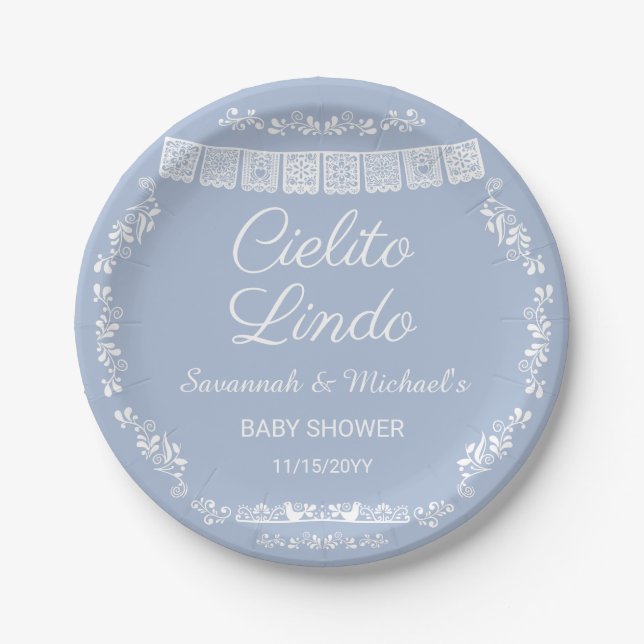 Assiettes En Carton Cielito Lindo Blue Papel Picado Baby Shower (Devant)