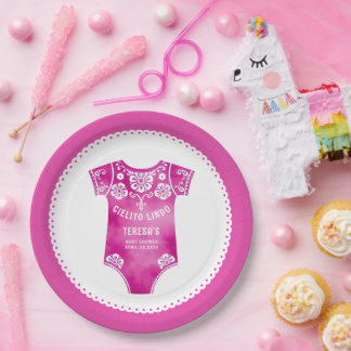 Assiettes En Carton Cielito Lindo carrosserie rose fille baby shower