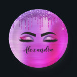 Assiettes En Carton Cils Monogramme Nom Paillettes Violet<br><div class="desc">Faux cils métallisés à paillettes violettes en feuille métallique brossée Monogramme Nom et initiale (Cils), Extensions de cils et assiettes en papier pour les yeux. Le design fait le cadeau parfait pour un 16e anniversaire, un mariage, une douche de mariée, un anniversaire, une baby shower ou une soirée bachelorette pour...</div>