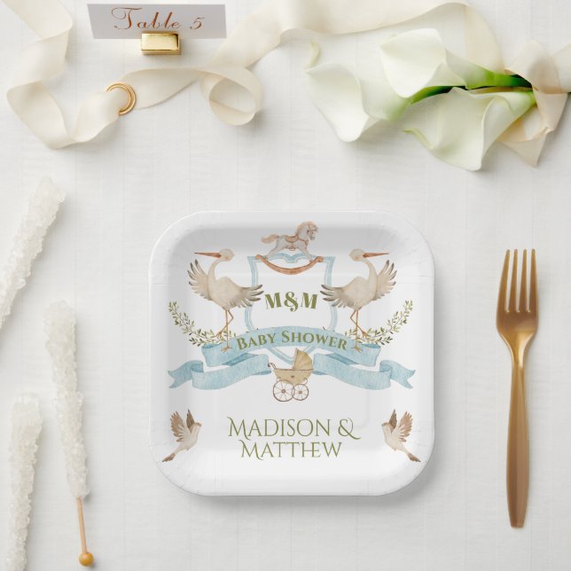 Assiettes En Carton Cimier Crest Aquarelle bébé garçon douche (Mariage)