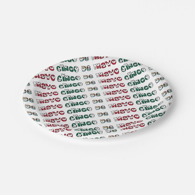 Assiettes En Carton Cinco de Mayo Mexique Drapeau mexicain Typographie (Angle)