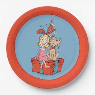 Assiettes En Carton Cindy Lou Who et Max sur un cadeau