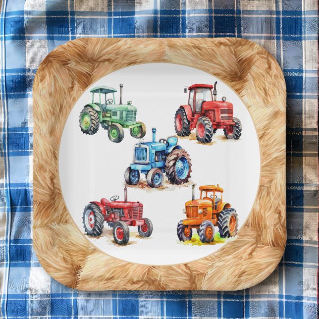 Assiettes En Carton Cinq tracteurs agricoles fête d'anniversaire (Créateur téléchargé)