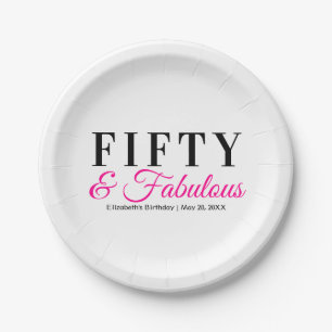 Assiettes En Carton Cinquante ans et Fantastique Rose Chaud Fancy 50e