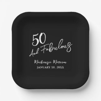 Assiettes En Carton Cinquante ans noir et fabuleux script Fête d'anniv