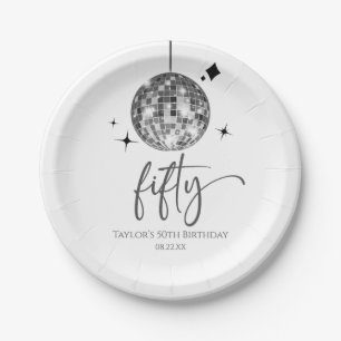 Assiettes En Carton Cinquante Boule disco argentée Fête d'anniversaire