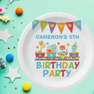Assiettes En Carton Circus Animal Train Cute Enfants Nom Anniversaire