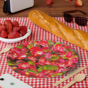 Assiettes En Carton Cire rouge Begonias Floral