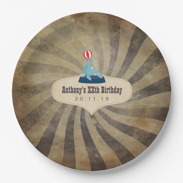 Assiettes En Carton Cirque vintage Thème Anniversaire (Devant)