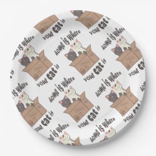 Assiettes En Carton Citation drôle Accueil est où est votre chat