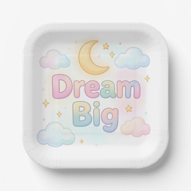 Assiettes En Carton Citation fantaisiste pastel sur fond blanc (Recto)