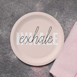 Assiettes En Carton Citation moderne Pastel Pink Inhale Exhale