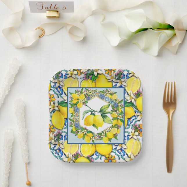 Assiettes En Carton Citron Frais   (Mariage)