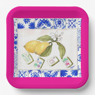 Assiettes En Carton citron mahjong fuchsia