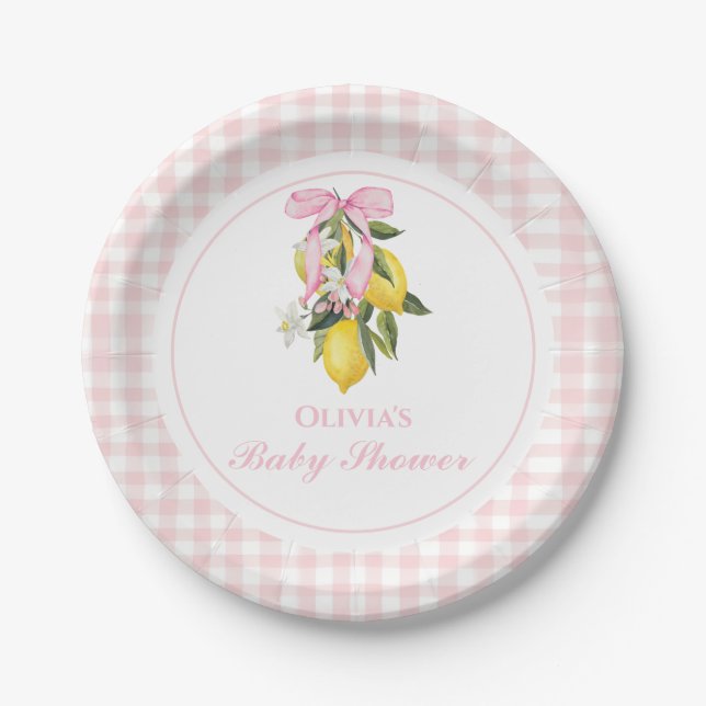 Assiettes En Carton Citron Pink Bow preppy baby shower Coquette (Devant)