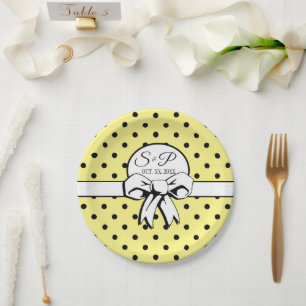 Assiettes En Carton Citron, points jaunes et noirs, boue blanche Perso