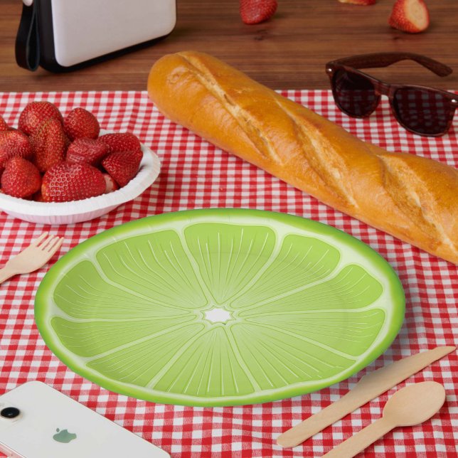 Assiettes En Carton Citron Tropical  (Add a splash of summer fun to your next gathering with our Slice of Lime Paper Plates! )