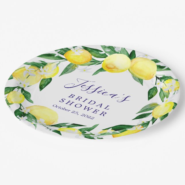 Assiettes En Carton Citron vert Fleur d'eau couleur nuptiale Douche (Angle)