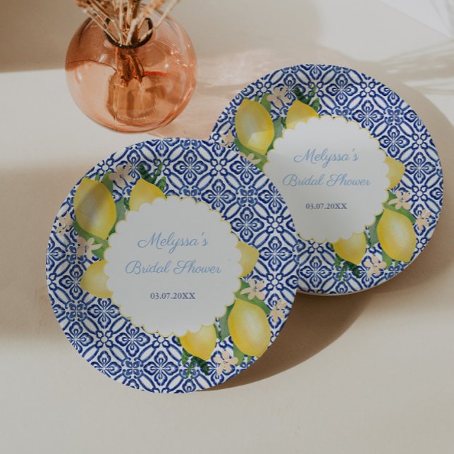 Assiettes En Carton Citrons Amalfi Bleu Blanc Carreaux Italie Shower d (Amalfi Lemon Blue Tile Bridal Shower Party Paper Plates)
