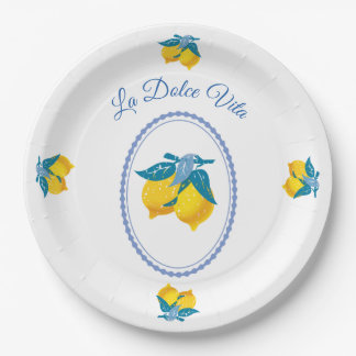 Assiettes En Carton Citrons Jaunes d'Amalfi de Style Méditerranéen