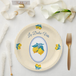 Assiettes En Carton Citrons jaunes d'Amalfi de style méditerranéen
