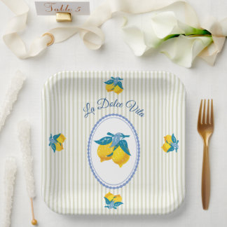 Assiettes En Carton Citrons Jaunes d'Amalfi de Style Méditerranéen