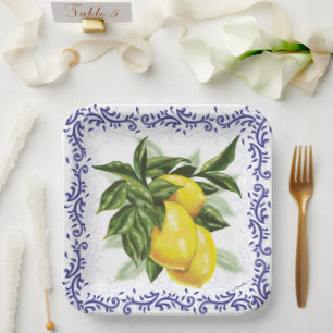 Assiettes En Carton Citrons Royal Toile Filigree