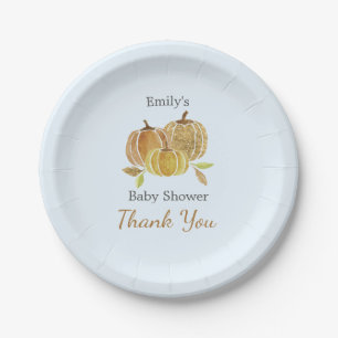 Assiettes En Carton Citrouille Aquarelle Bleue Baby Shower d'Automne