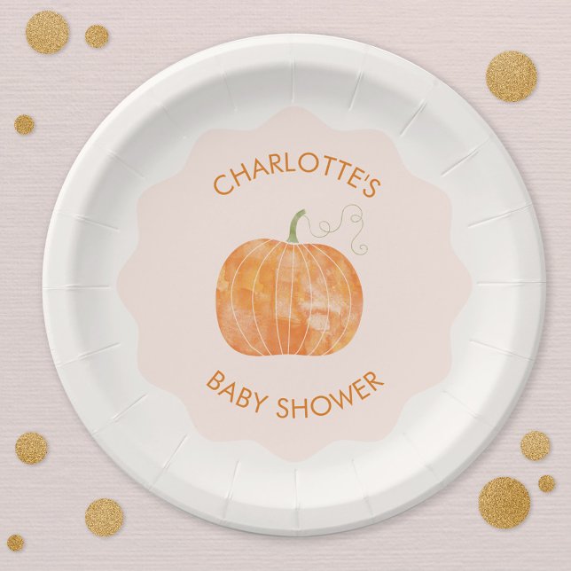 Assiettes En Carton Citrouille Automne Baby shower d'automne Personnal (Pumpkin autumn fall baby shower personalized party paper plates)