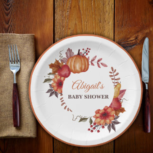 Assiettes En Carton Citrouille automne Floral Baby shower d'automne
